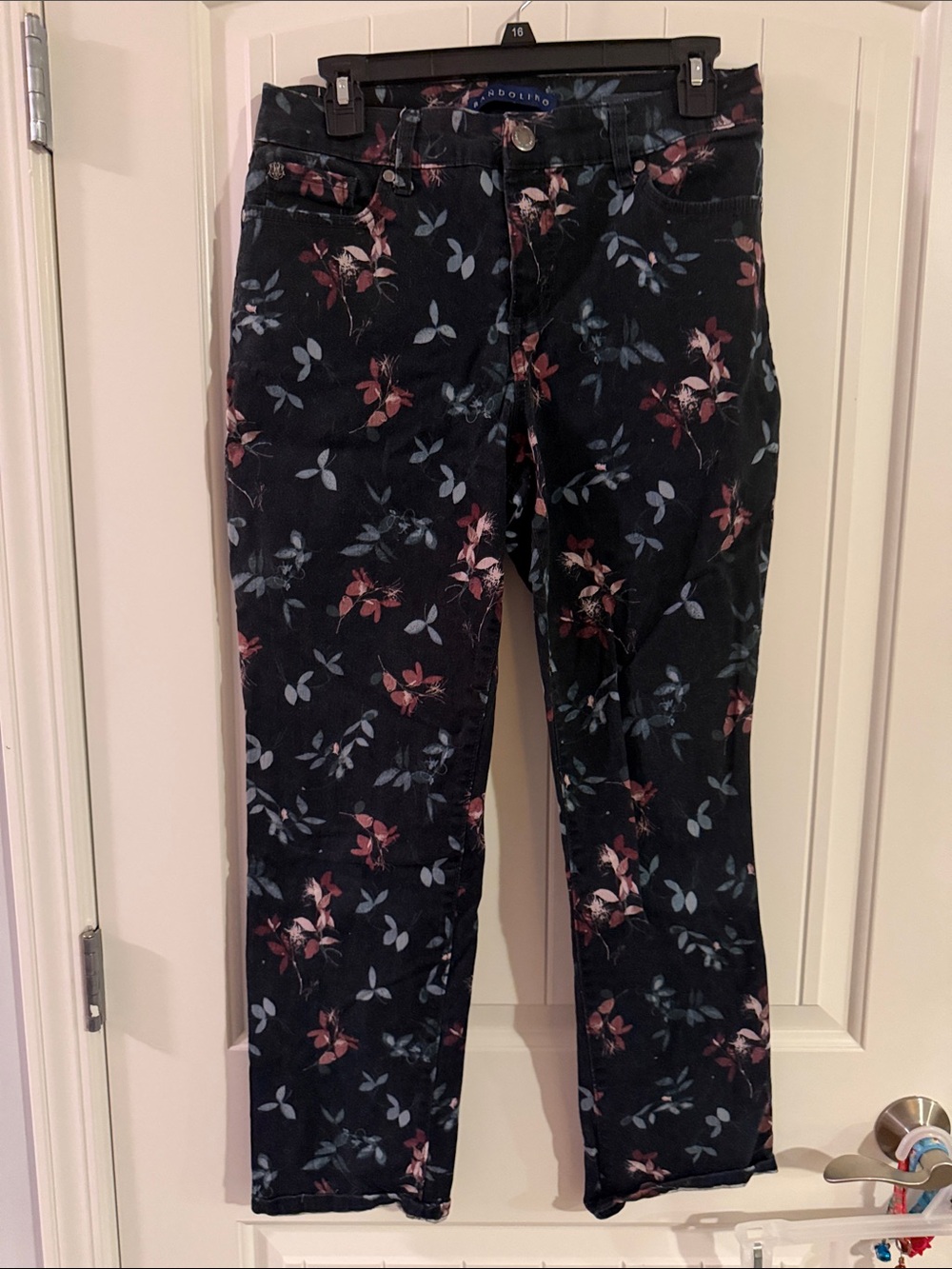 Bandolino Black Straight-Leg Jeans with Pink & Blue Floral Print